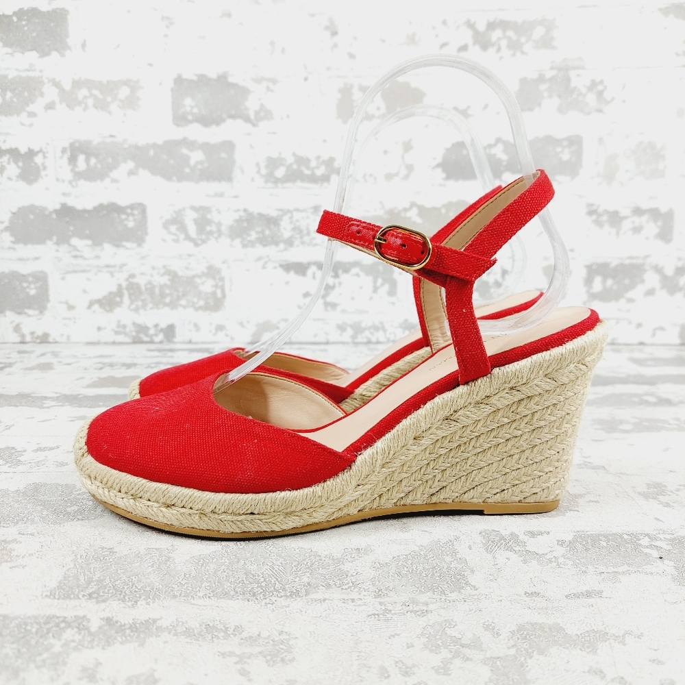 New Stuart Weitzman Crystal Buckle Canvas Espadrille Wedge Sandals F498